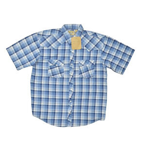 Moda Tech Men's Blue Plaid Western Snap Shirt Short Sleeve Regular Size L NWT